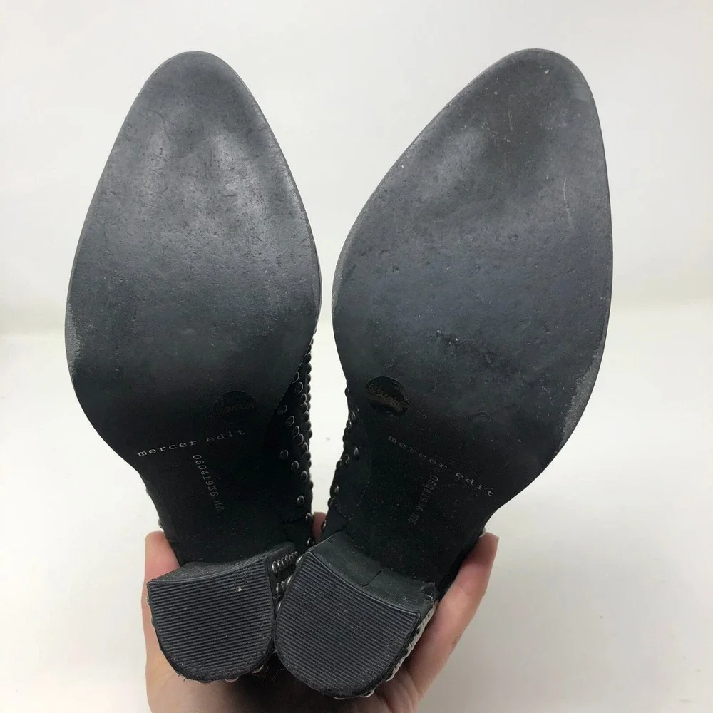 Mercer Edit Black Leather Full Monty Studded Booties Womens 6.5 Almond Toe 4
